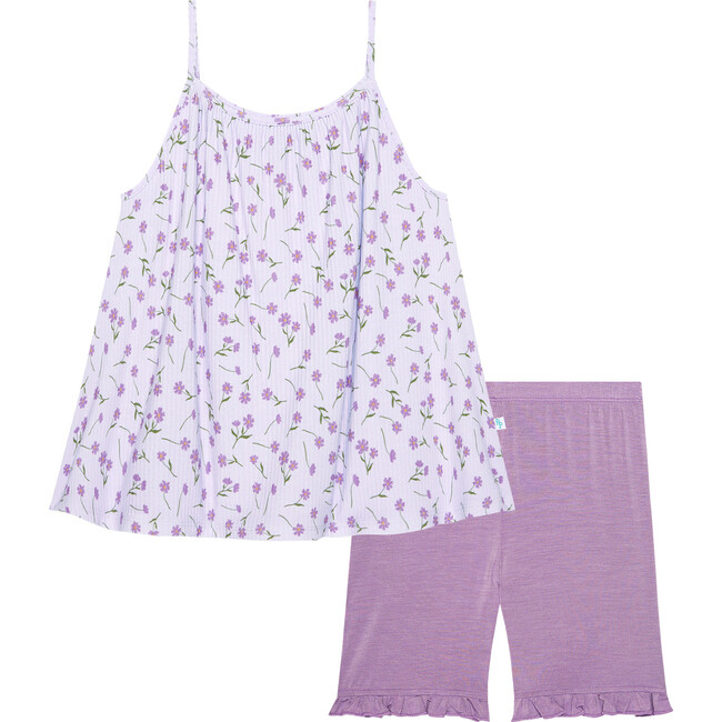 Jeanette Spaghetti Top & Ruffled Short Set, Purple