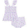 Jeanette Smocked Flutter Sleeve Babydoll & Bloomer Set, Purple - Mixed Apparel Set - 1 - thumbnail