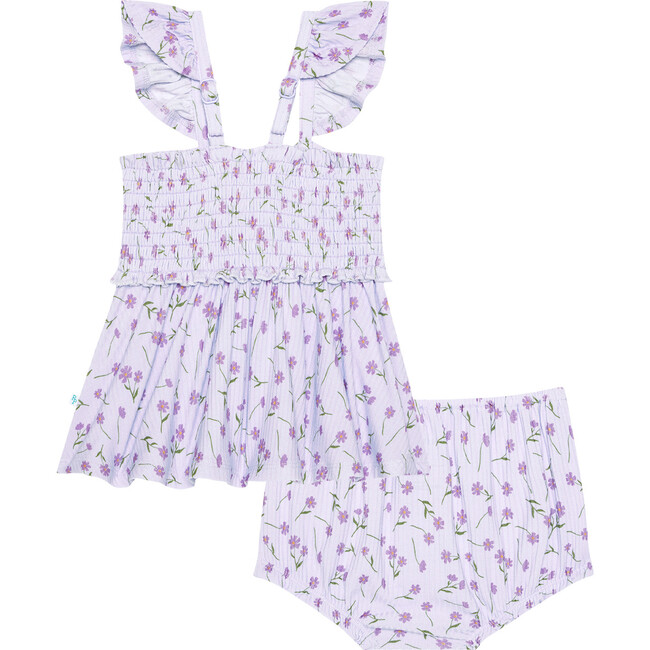 Jeanette Smocked Flutter Sleeve Babydoll & Bloomer Set, Purple - Mixed Apparel Set - 2
