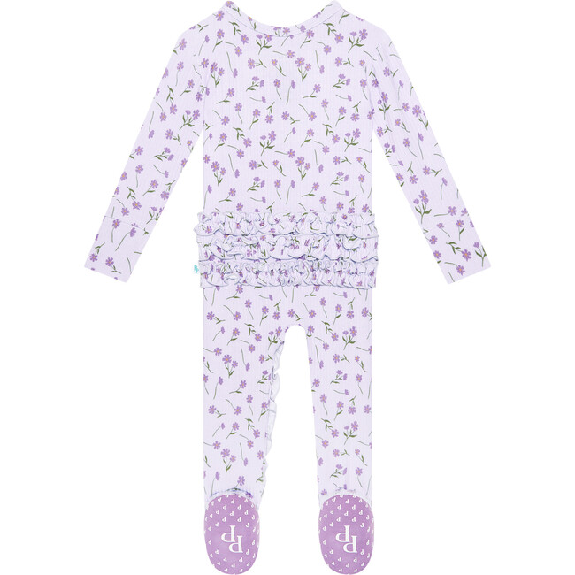 Jeanette Footie Ruffled Zippered One Piece, Purple - Footie Pajamas - 2