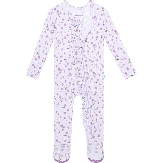Jeanette Footie Ruffled Zippered One Piece, Purple - Footie Pajamas - 3
