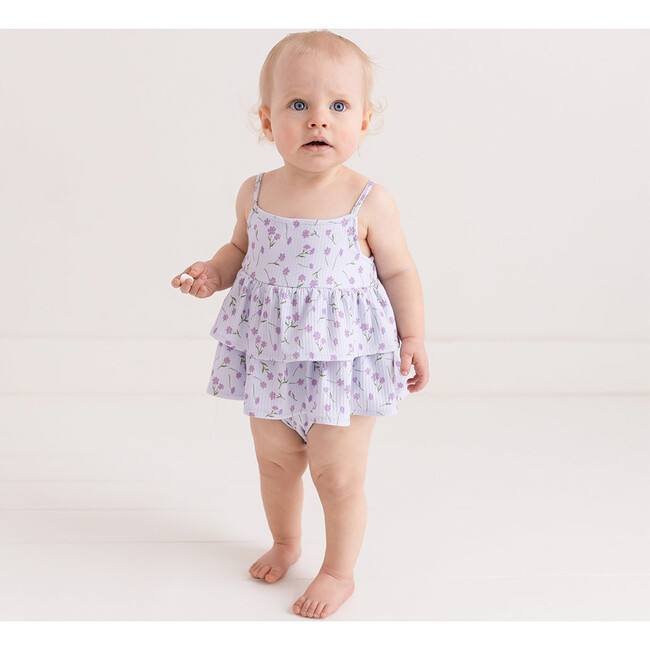 Jeanette Basic Ruffled Spaghetti Romper, Purple - Rompers - 3