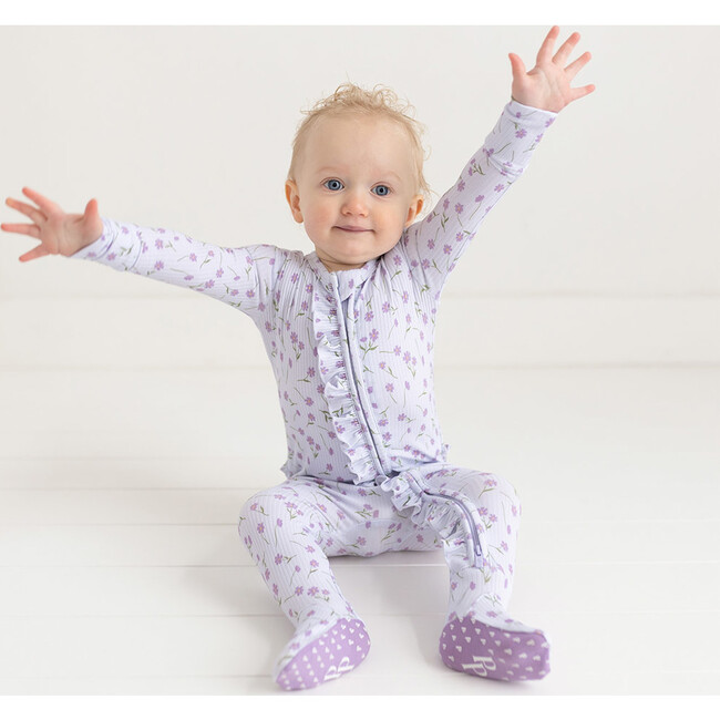 Jeanette Footie Ruffled Zippered One Piece, Purple - Footie Pajamas - 5
