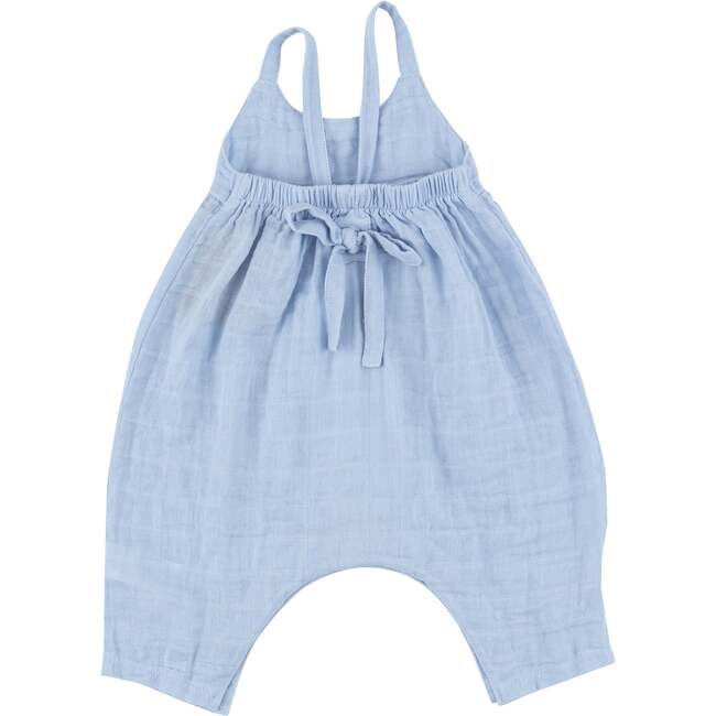 Dusty Blue Solid Muslin Tie Back Romper, Blue