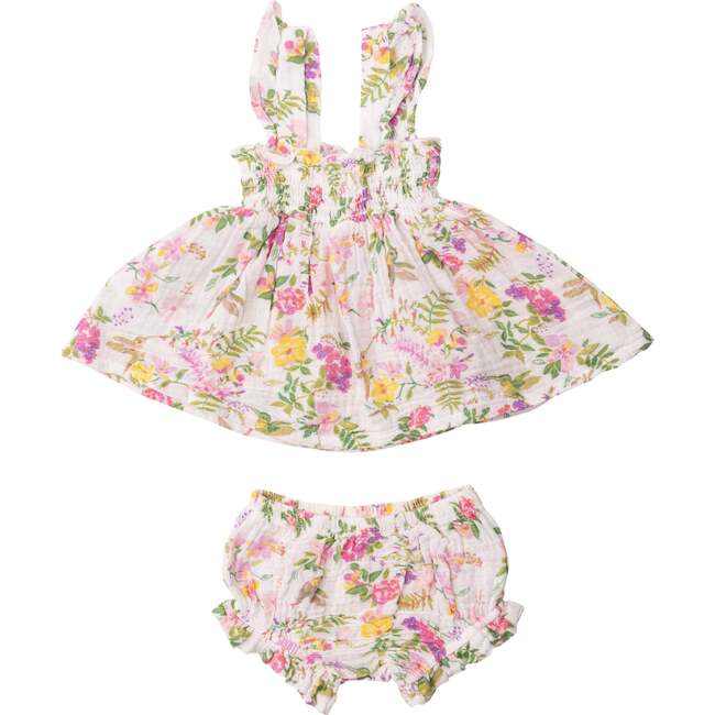 Cute Hummingbirds Ruffle Strap Smocked Top And Diaper Cover, Multi