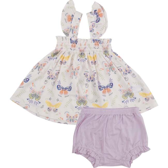 Botany Butterflies Ruffle Strap Smocked Top And Diaper Cover, Lilac