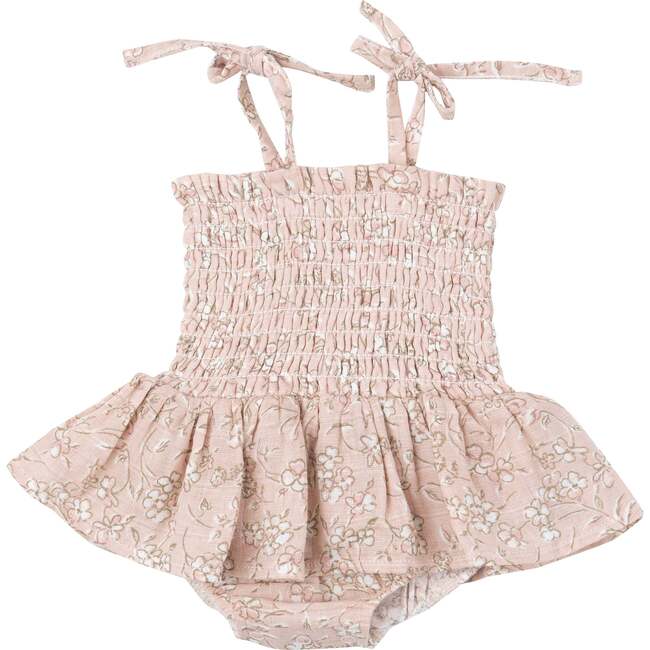 Baby's Breath Floral Smocked Bubble W/ Skirt, Brown