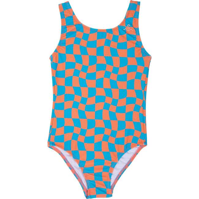 Wavy Checks Swimsuit, Coral