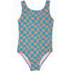 Wavy Checks Swimsuit, Coral - One Pieces - 1 - thumbnail