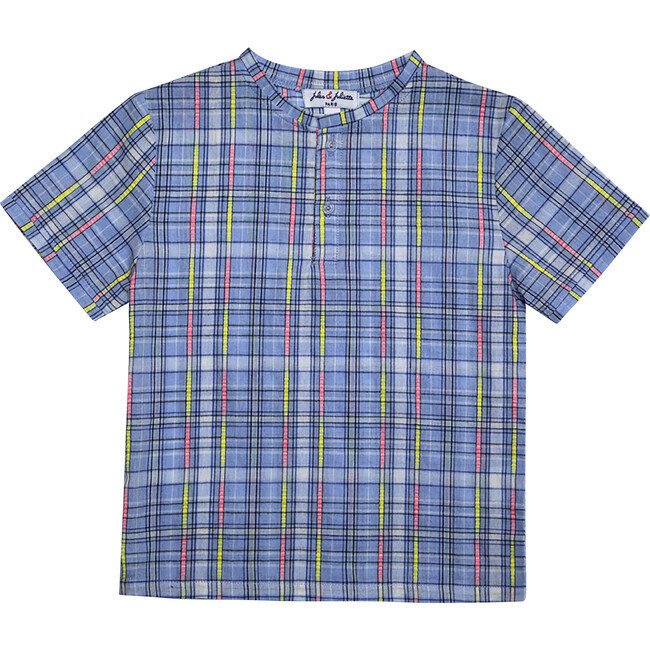 Alfred Boy T-Shirt Rolled Sleeves, Fluo Tartan