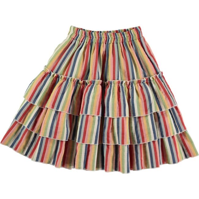 Stripes Double Gauze 3-Tired Ruffle Skirt, Multicolors
