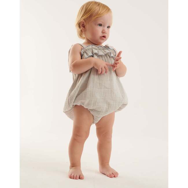 Double Gauze Smocked Shoulder Romper, Glacier Gray Light Blue - Blouses - 2