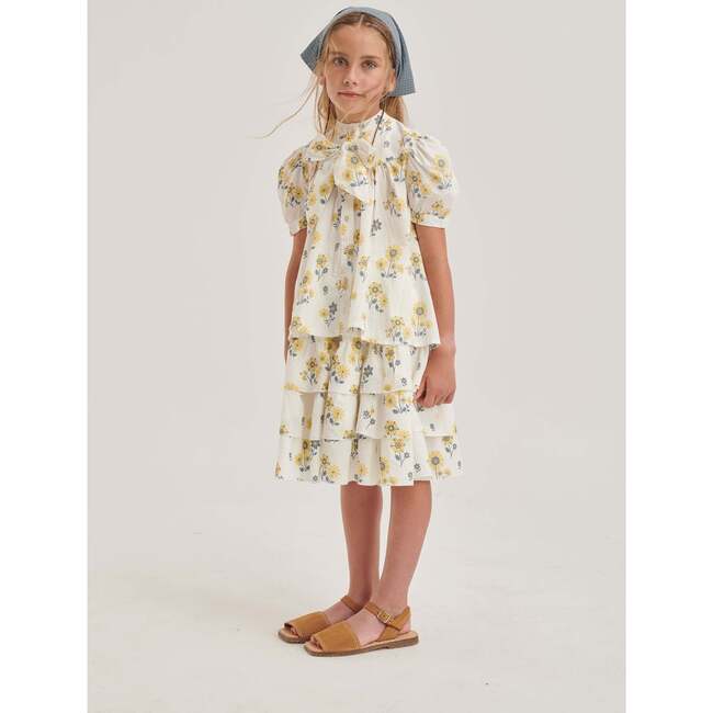 Floral Stripes 3-Tired Ruffle Skirt, Off-White & Yellow - Skirts - 3