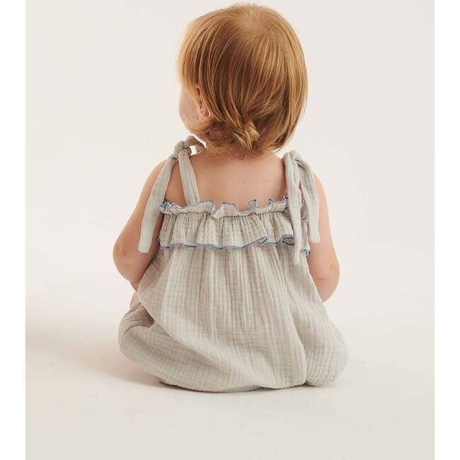 Double Gauze Smocked Shoulder Romper, Glacier Gray Light Blue - Blouses - 3