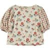 Patch Floral Print Round Neck Balloon Sleeve Blouse, Multicolors - Blouses - 1 - thumbnail