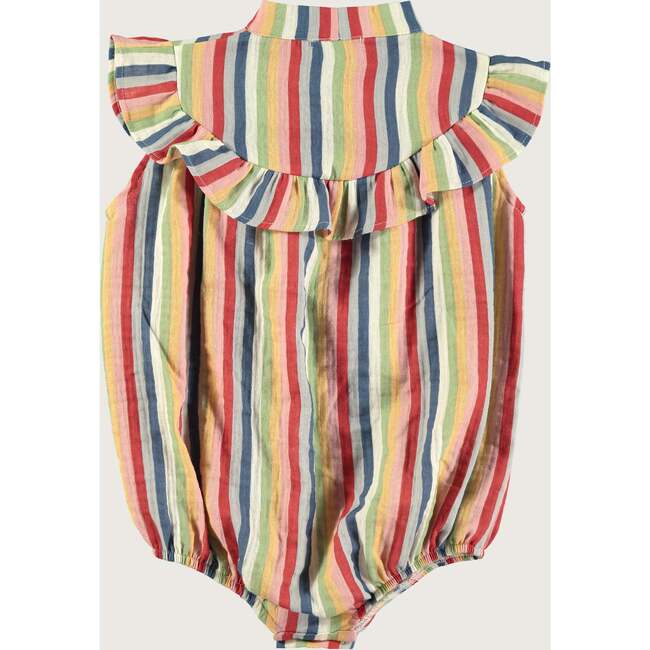 Stripes Double Gauze Closed Collar Ruffle Sleeve Body, Multicolors - Rompers - 2