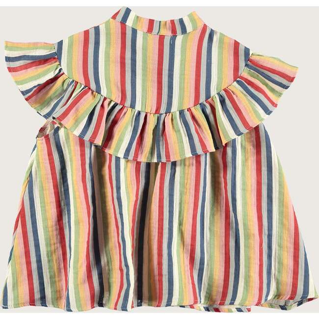 Stripes Double Gauze Collared Ruffle Sleeve Top, Multicolors - Blouses - 3