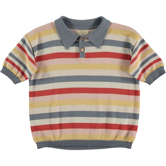 Knit Stripes Short Sleeve Polo T-Shirt, Multicolors