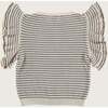 Knit Wavy Stripes Closed Tie Collor Ruffle Top, Multicolors - Blouses - 2