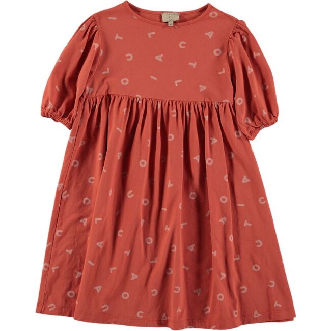 Coco All-Over Print Round Neck Balloon Sleeve Dress, Burnt Sienna
