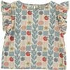 Tiles Floral & Geometric Print Ruffle Sleeve Top, Grey & Multicolors - Blouses - 1 - thumbnail