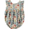 Tiles Floral & Geometric Print Ruffle Sleeve Romper, Grey & Multicolors - Rompers - 1 - thumbnail