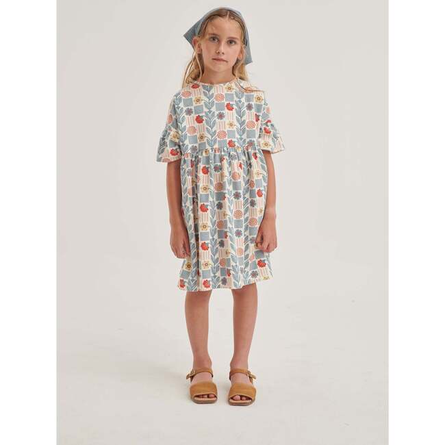 Tiles Floral & Geometric Print Ruffle Sleeve Dress, Grey & Multicolors - Dresses - 2