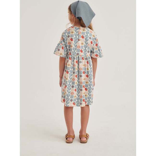 Tiles Floral & Geometric Print Ruffle Sleeve Dress, Grey & Multicolors - Dresses - 3