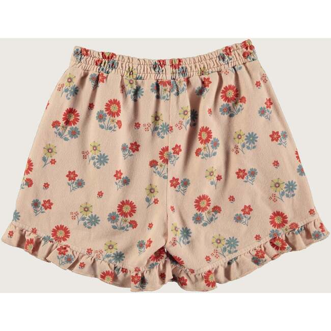 Floral Print Ruffle Hem Sweatshirt Shorts, Pink - Shorts - 3