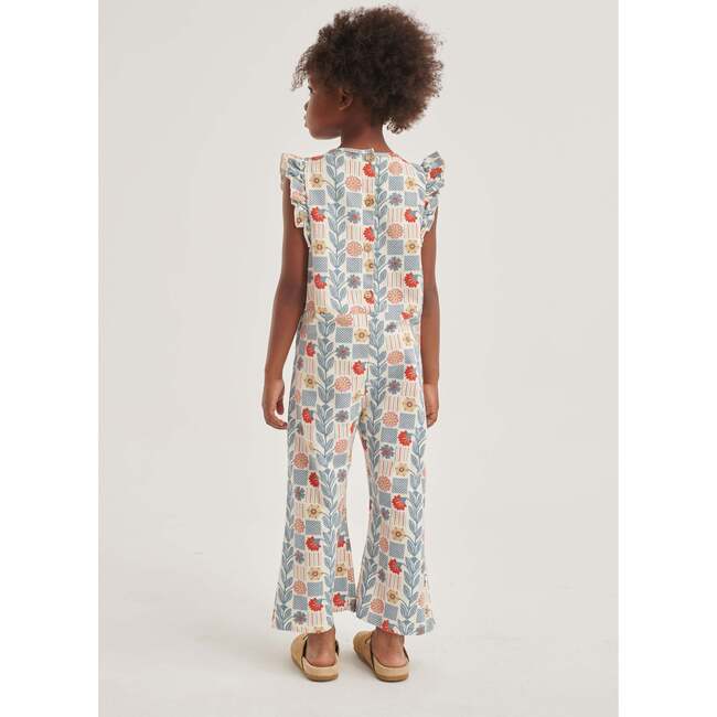 Tiles Floral & Geometric Print Ruffle Sleeve Jumpsuit, Grey & Multicolors - Jumpsuits - 4