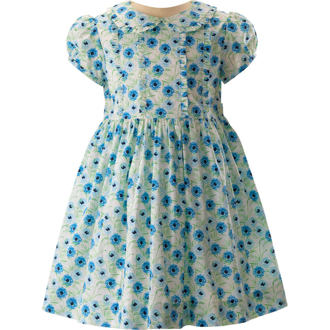 Vintage Poppy Puff Sleeve Frill Dress, Blue
