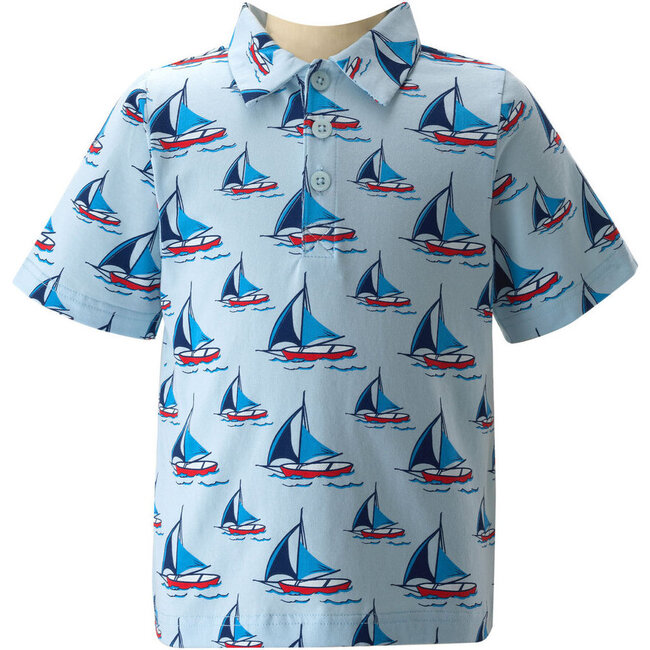 Sailboat Print Polo Shirt, Blue
