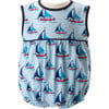 Sailboat Print Gathered Waist Bubble, Dark Blue & Red - Rompers - 1 - thumbnail