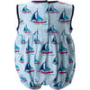 Sailboat Print Gathered Waist Bubble, Dark Blue & Red - Rompers - 2