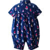 Sailboat Print Classic Collar Babysuit, Navy - Rompers - 1 - thumbnail