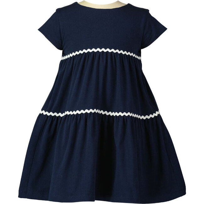 Ric Rac Tiered A-Line Tired Jersey Dress, Navy & Ivory