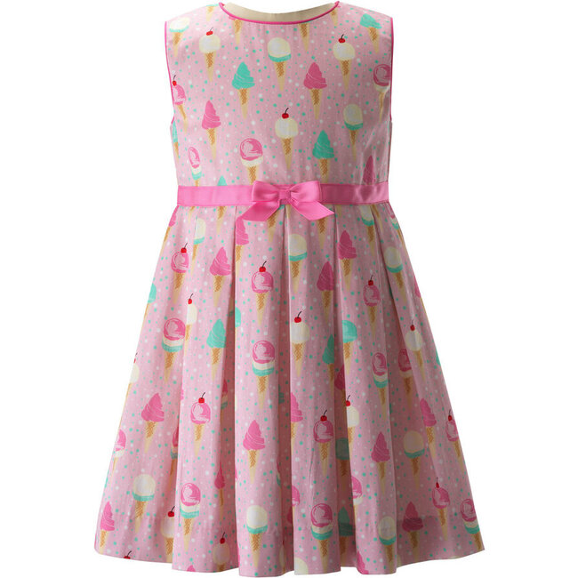 Ice Cream Print Sleeveless Pleated Dress, Pink