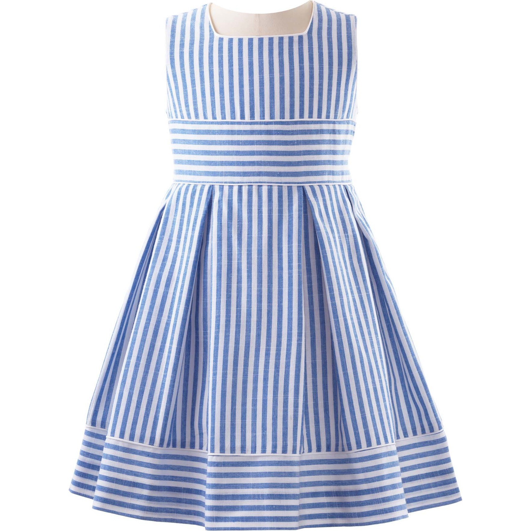 Oxford Striped Sleeveless Pleated Dress, Blue - Dresses - 1