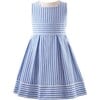 Oxford Striped Sleeveless Pleated Dress, Blue - Dresses - 1 - thumbnail