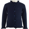 Jeweled Button Frilled Cardigan, Navy - Cardigans - 1 - thumbnail