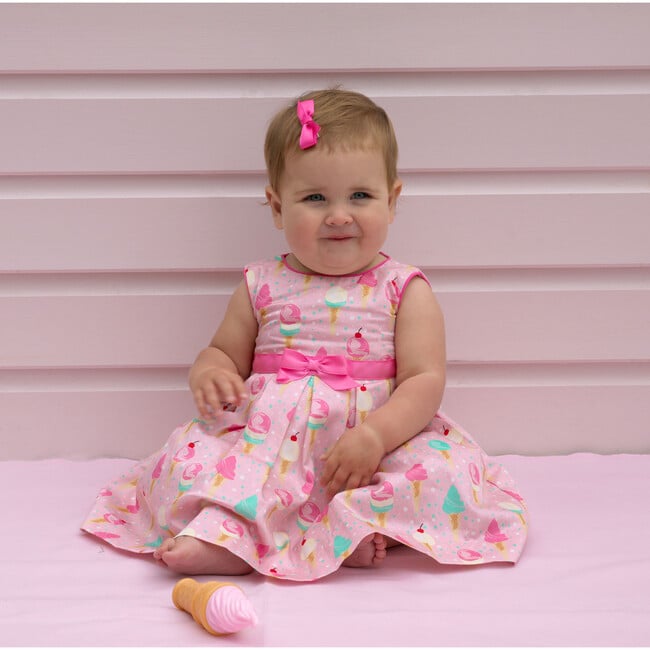 Ice Cream Print Bow Waist Dress & Bloomers, Pink - Dresses - 3