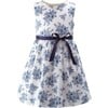 Floral Print Sash Tie Toile Dress, Navy - Dresses - 1 - thumbnail