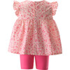 Flowerette Print Top & Short Set, Pink - Mixed Apparel Set - 2