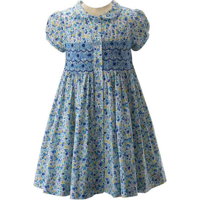 Pastel Floral Smocked Button-Front Dress, Multicolors