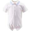 Piped Ribbon Collar Shirt Bodysuit, Blue - Rompers - 1 - thumbnail