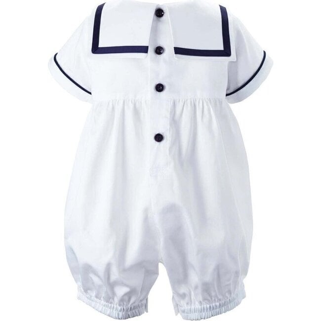 Classic Sailor Short Sleeve Babysuit, Navy & Ivory - Rompers - 2