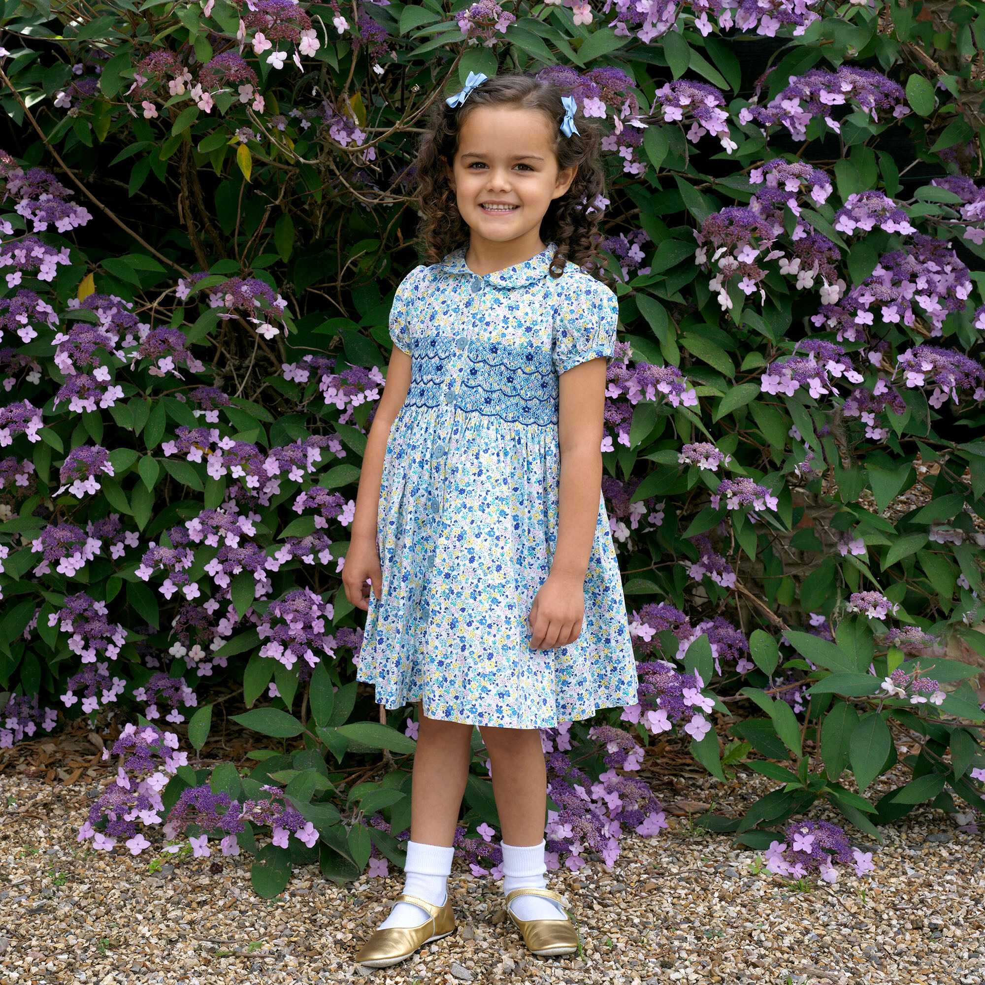 Pastel Floral Smocked Button-Front Dress, Multicolors