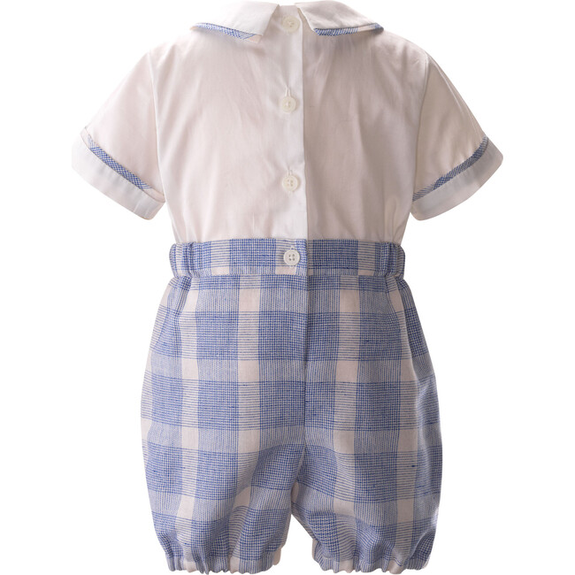 Classic Check Double Breasted Shirt & Short Romper, Blue