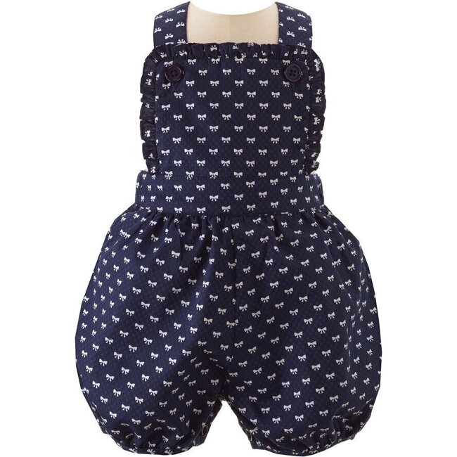 Bow Frill Trimmed Dungarees, Navy