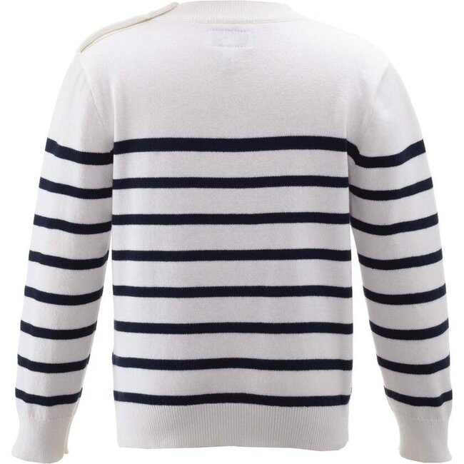 Breton Striped Button-Shoulder Sweater, Navy - Sweaters - 2